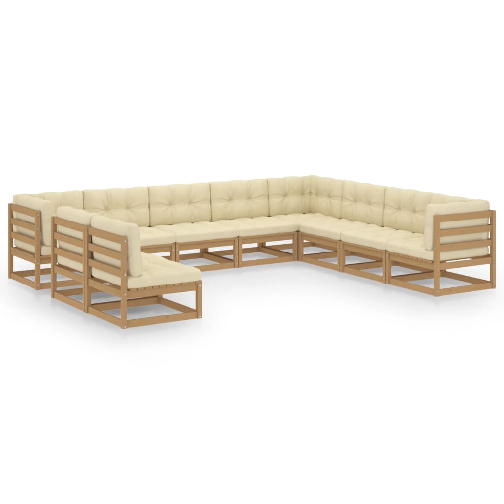 10-tlg. Garten-Lounge-Set Kissen Honigbraun Kiefer Massivholz